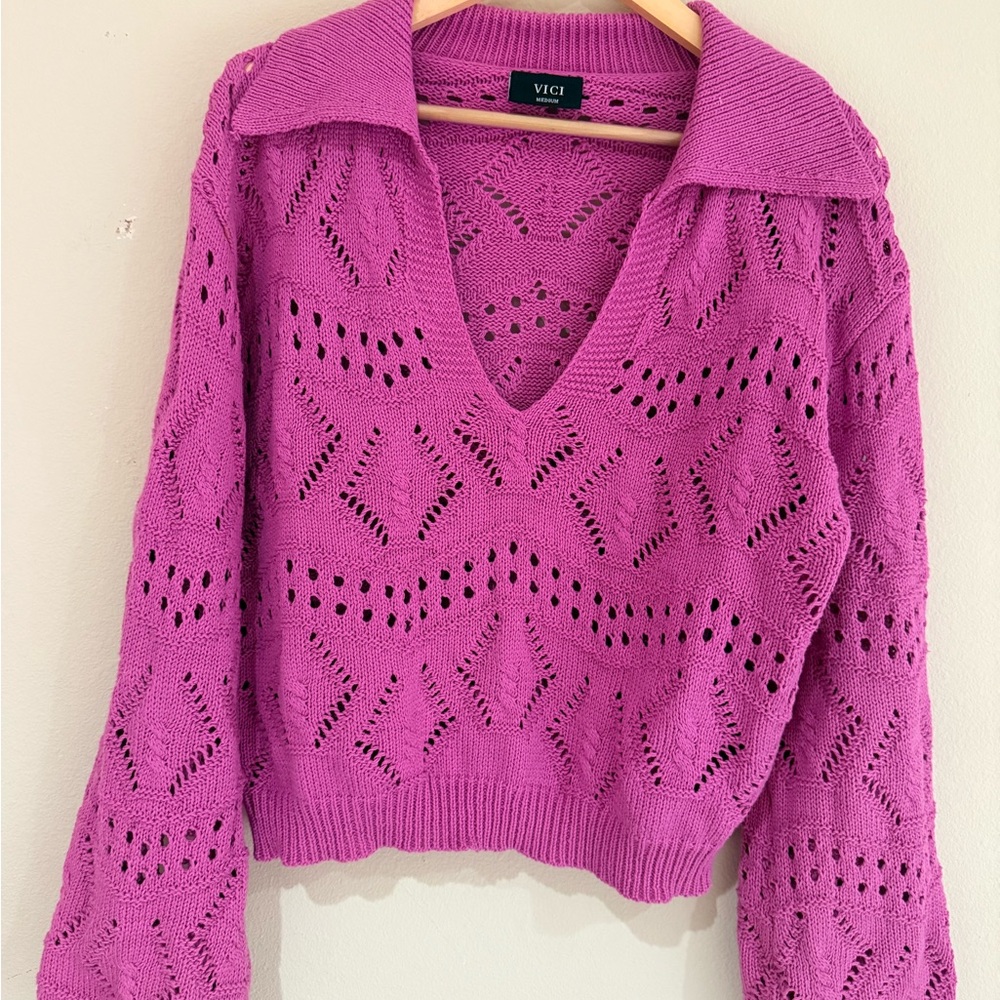Vici Pink V-Neck Sweater